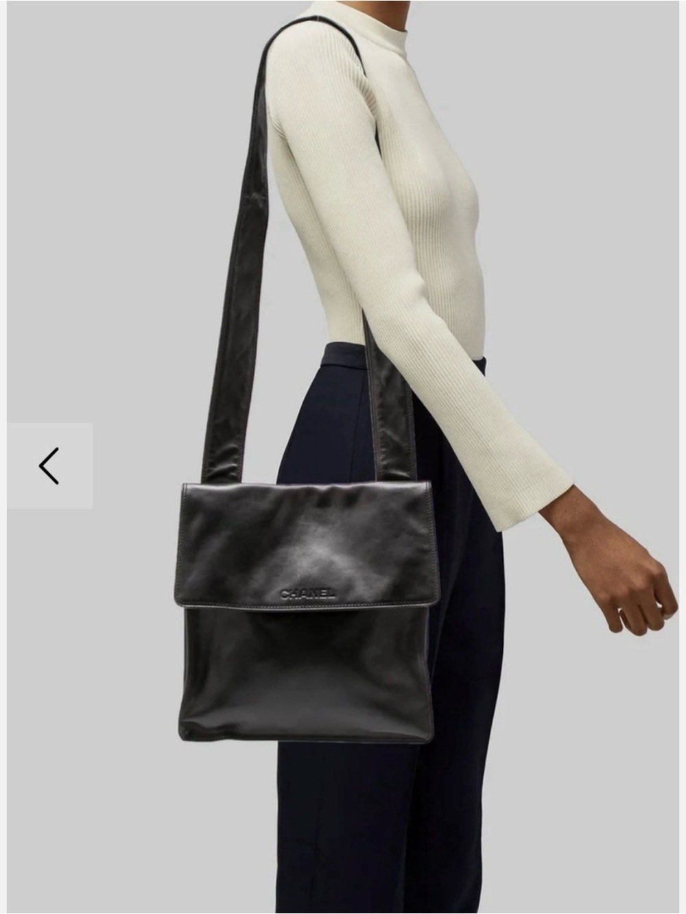 CHANEL Black Leather Flap Crossbody Tote